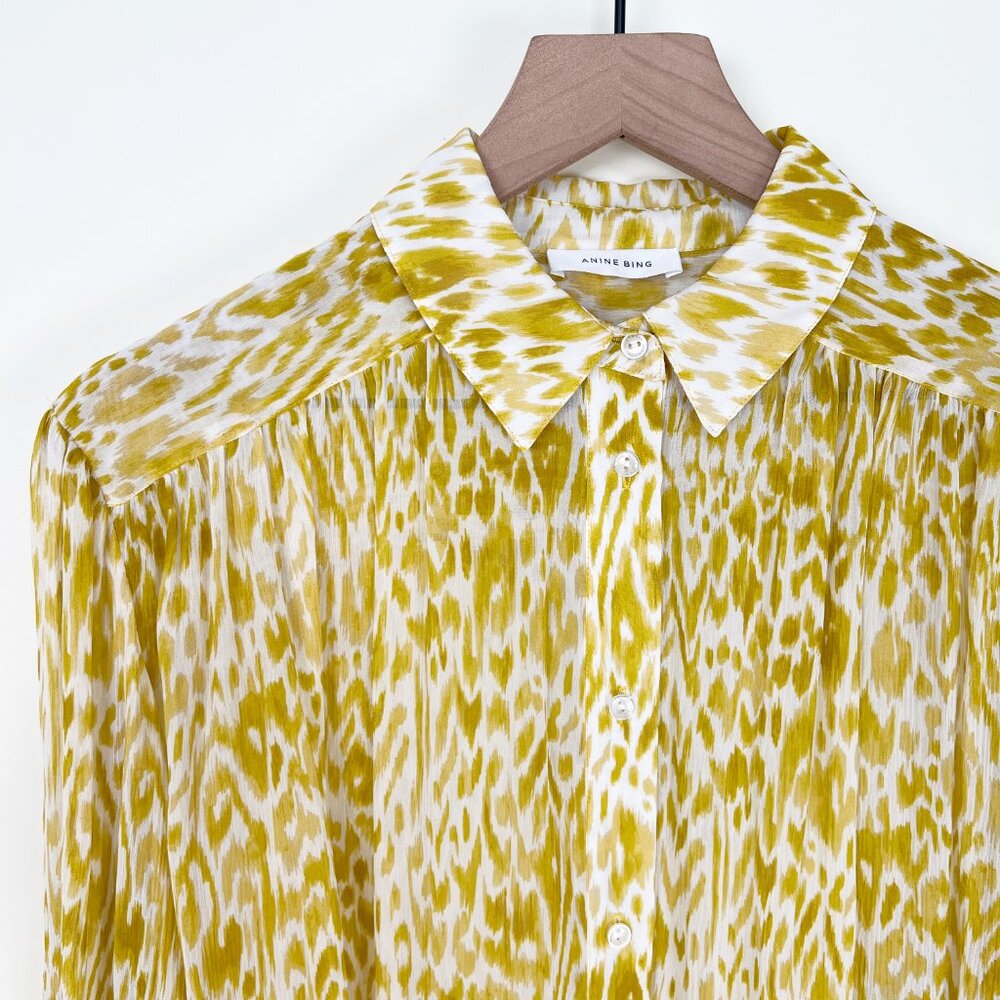 Anine Bing 100% Silk Caleb Shirt Leopard Animal Print Balloon Sleeve Oversized - Picture 8 of 16